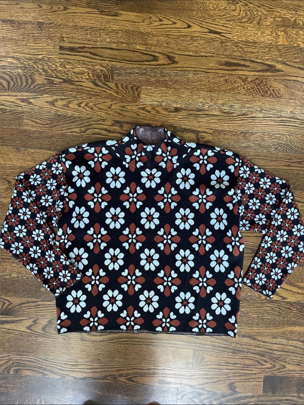 Maeve Black, Blue Brown Floral Turtleneck Sweater